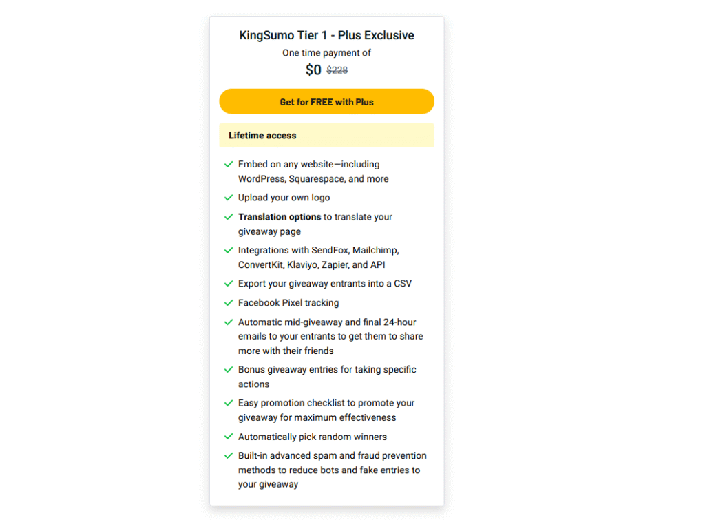 KingSumo - Plus exclusive Pricing & Plans