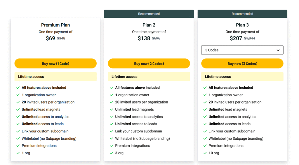 Subpage Pricing & Plans
